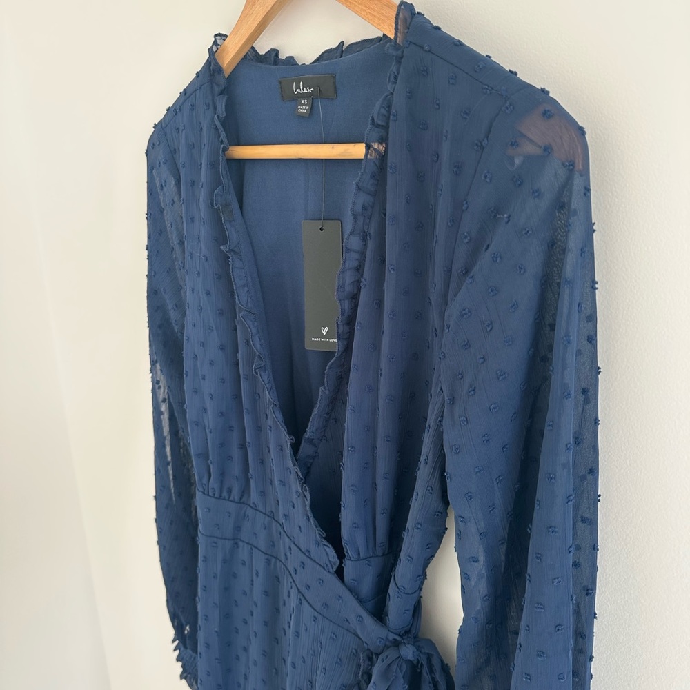 NWT Lulu’s navy blue‎ high-low midi wrap dress size xs - Picture 9 of 9